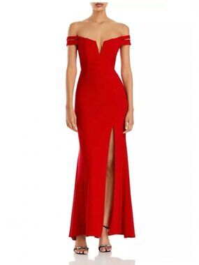 AQUA Red Off-Shoulder Formal Evening Gown Size 2
